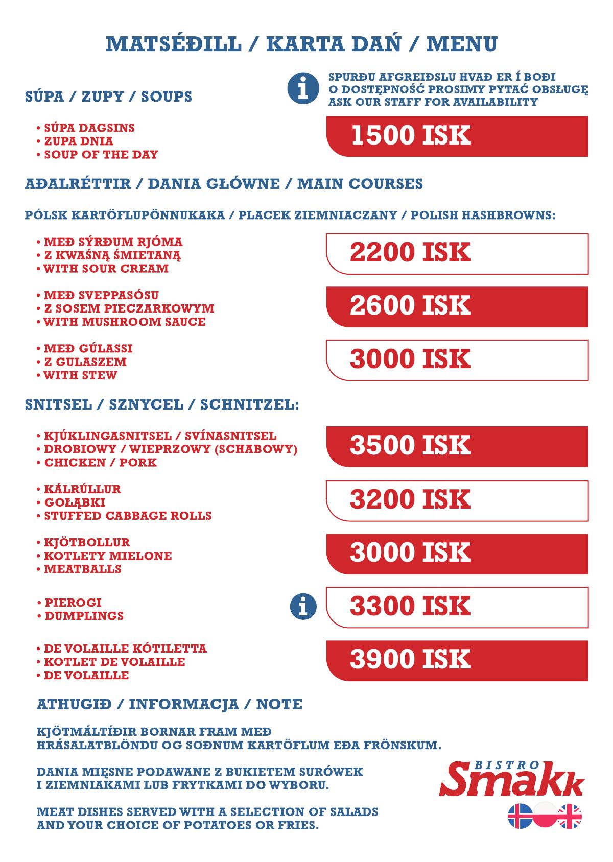 Menu Bistro Smakk strona 1